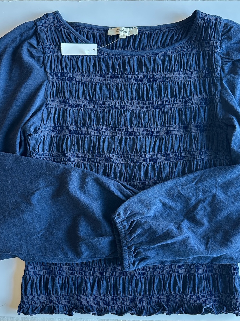 NWT Madewell Smocked Boatneck Top | Color: midnight navy | Size: XS
